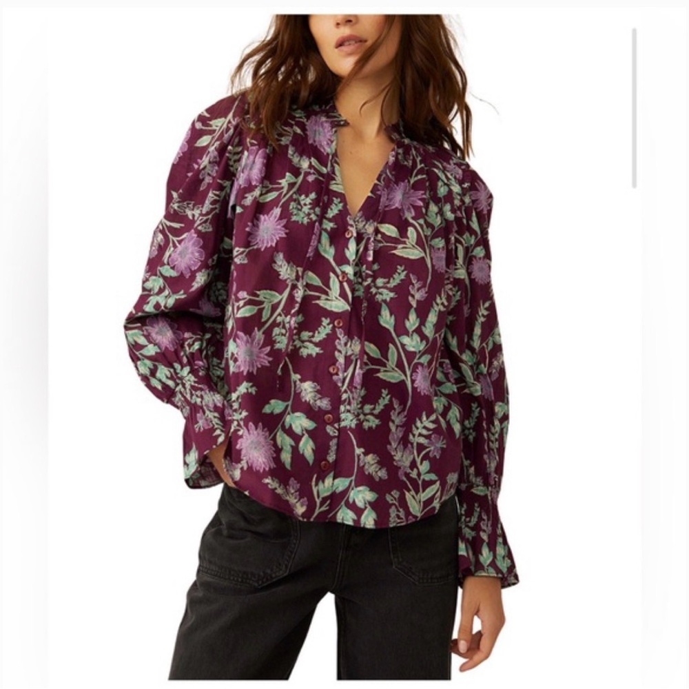 Free People Meant To Be Ruffle Floral Purple Blouse